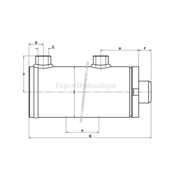 Schéma d'un vérin hydraulique double effet sans fixation
